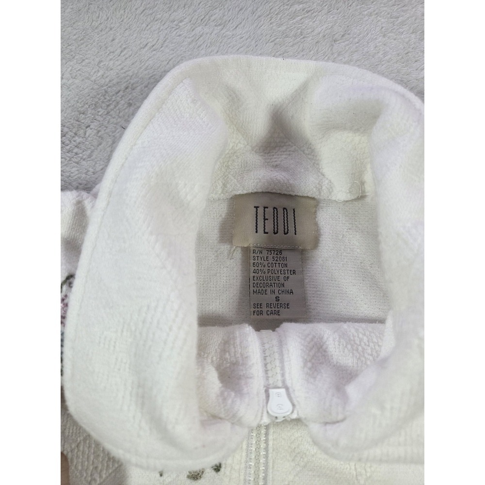 TEODI Vintage Floral Embroidered Quarter Zip Sweatshirt Womens Small Cottagecore - Picture 2 of 7